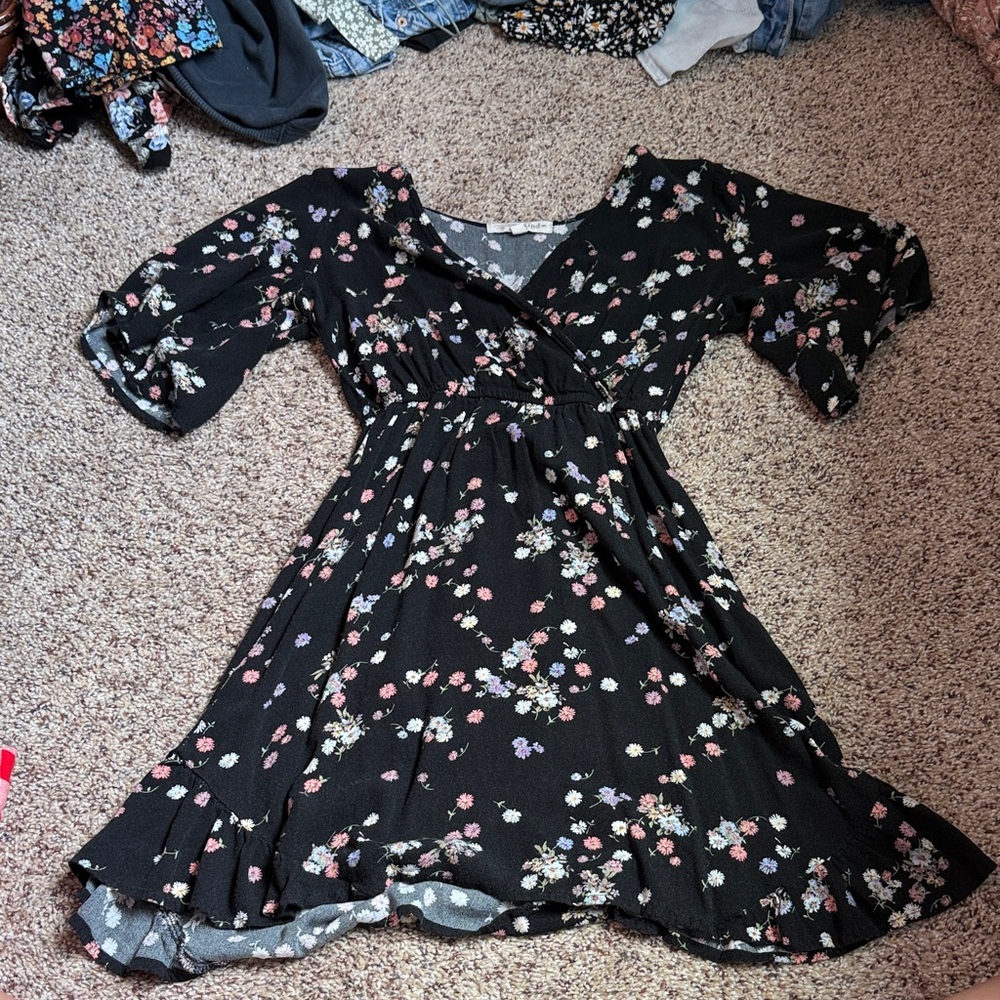 Floral Black Kids Dress